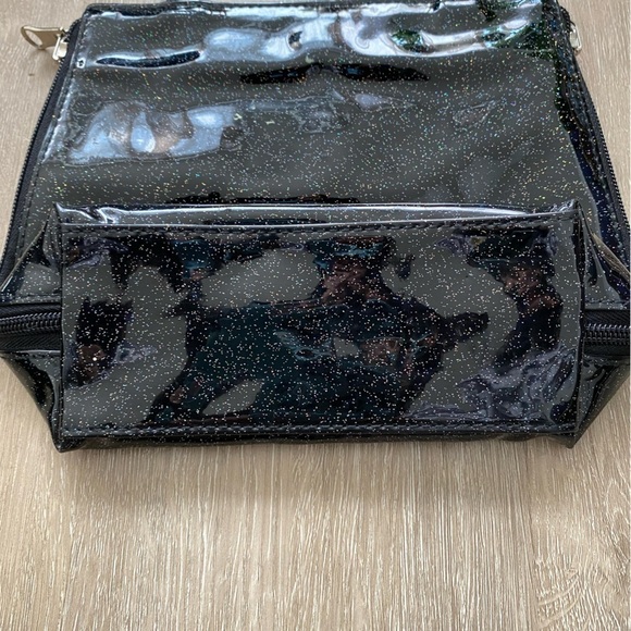 Vintage 90’s Black PVC Shiny Glitter Mini Tote Bag Side Zips - Picture 3 of 8
